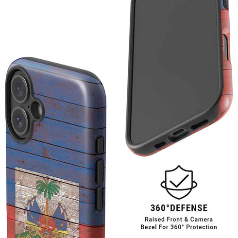 Haiti Flag Dark Wood iPhone 16 Magsafe Impact Case